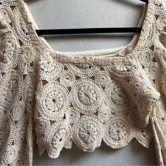 Zara Cream Crochet Women's Long Sleeve Top Sz S - Picture 3 of 8